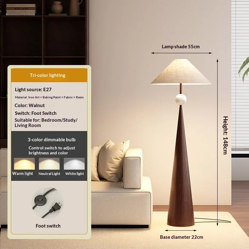Zen Wabi Sabi Floor Lamp with Fabric Shade for Living Room Bedroom