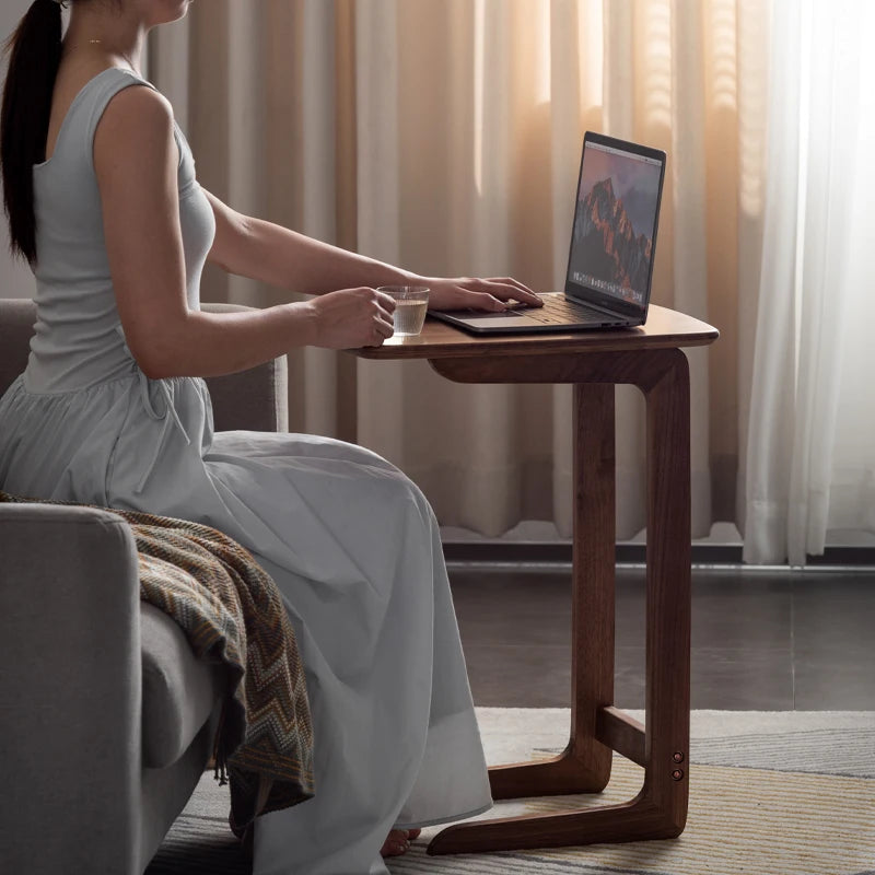C-Shaped Side Table with Storage Shelf for Living Room