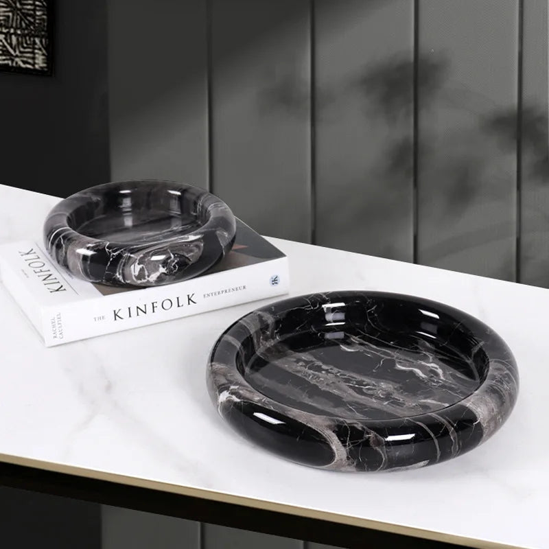 Creative Round Marble Fruit Plate Tabletop Ornament for Home Decor