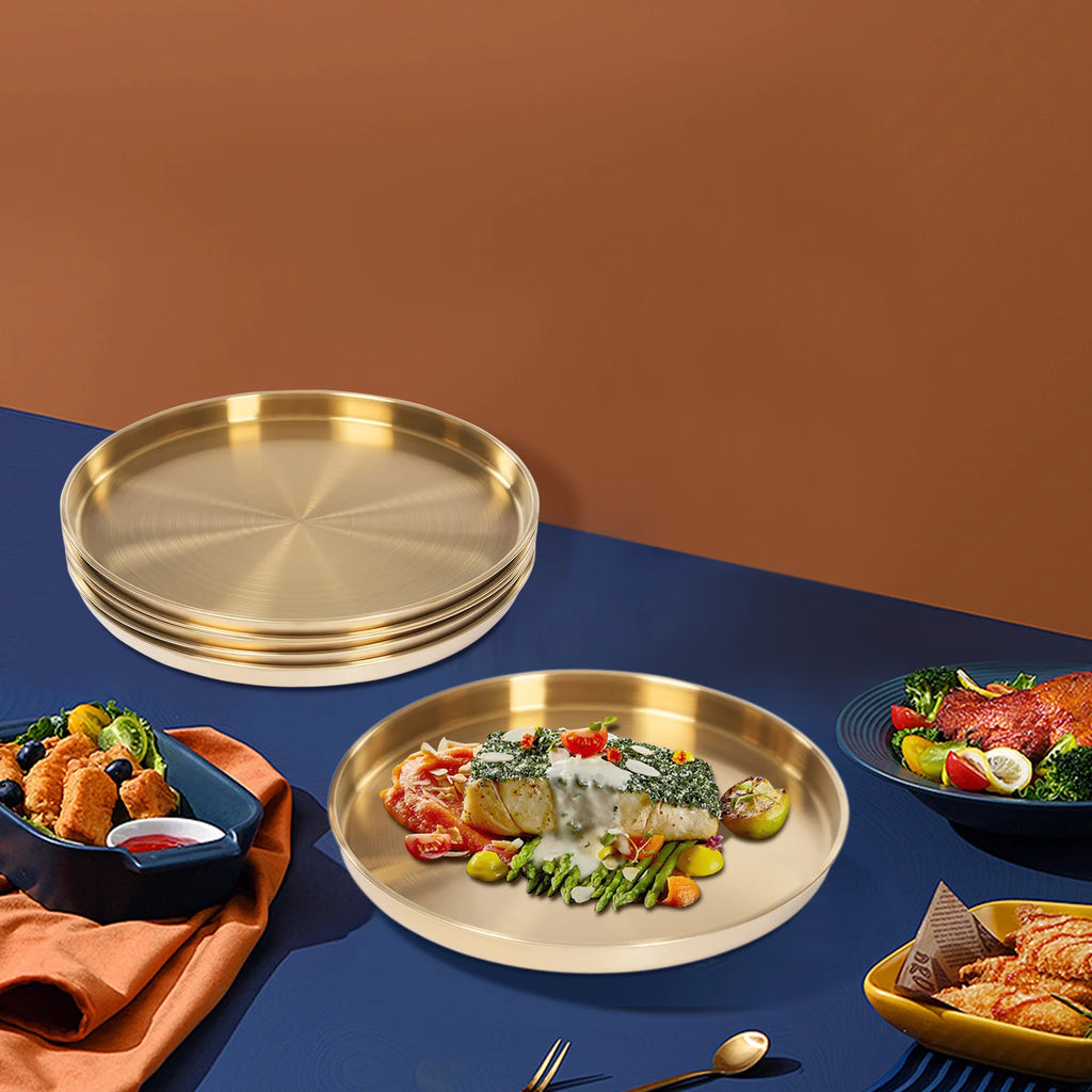 Modern Gold Stainless Steel Round Serving Tray Set for Tabletop Decor