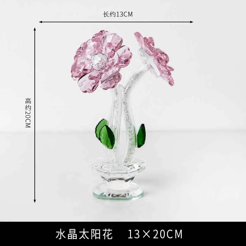 Modern Crystal Flower Basket Sculpture for Tabletop Decor
