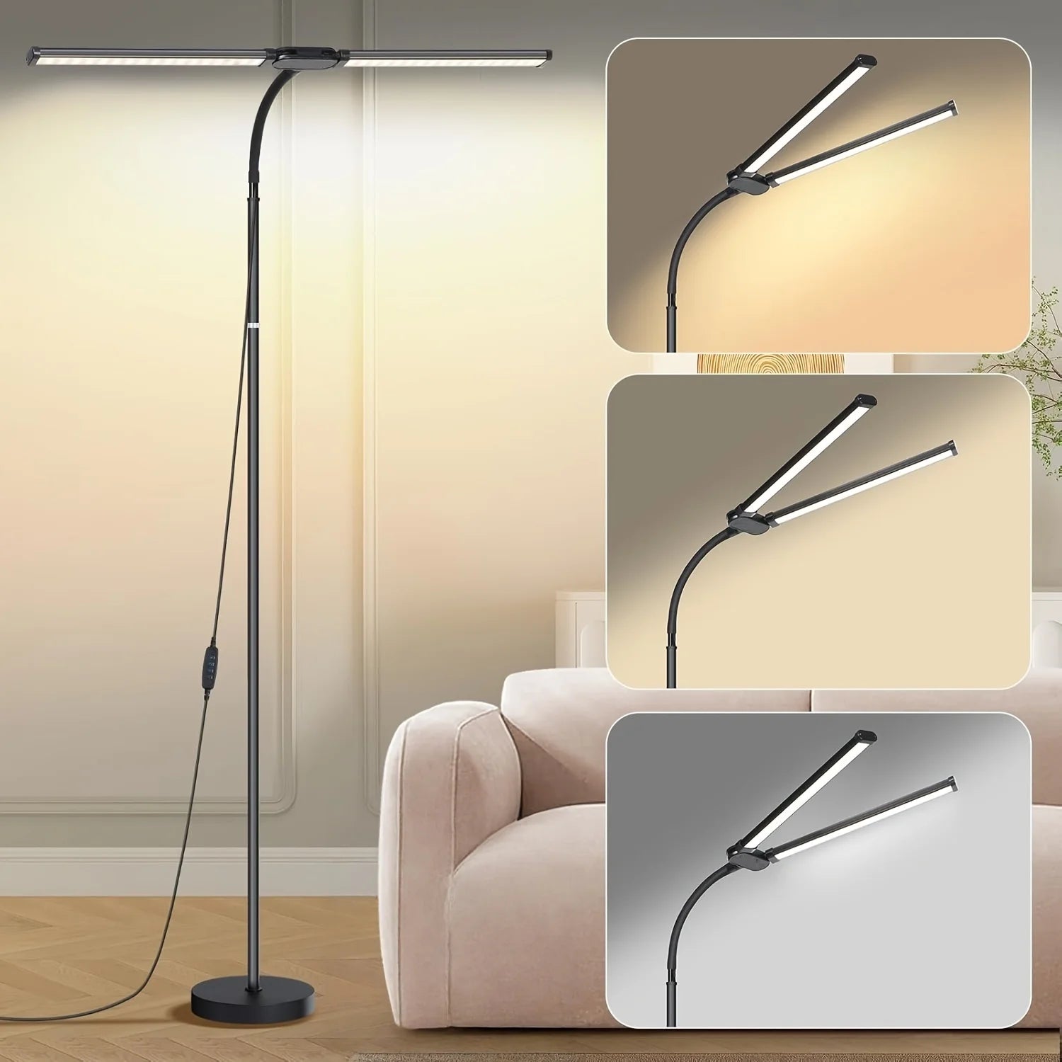 Modern LED Floor Lamp 3 Color Modes 10 Brightness Adjustable Flexible Gooseneck USB Standing Lamp for Living Room Reading Study Workbench