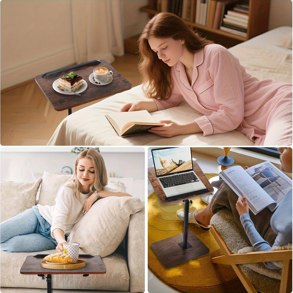 Portable L-Shape Folding Computer Desk with Metal Frame Side Table Workstation