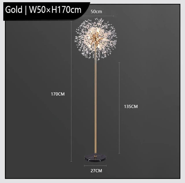 Modern Crystal LED Dandelion Floor Lamp Gold Chrome for Living Room Dining Room