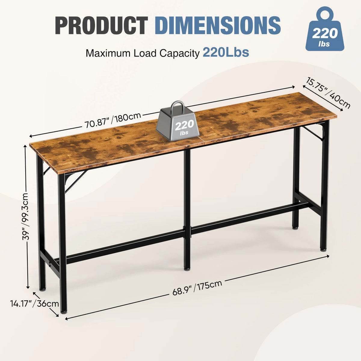 71 Inch Rectangular High Top Coffee Table Counter Height Bar Table Side Table Standing Desk Dining Table