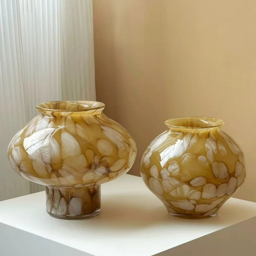 Modern Luxury Glazed Glass Flower Vase Ornament for Home Decor