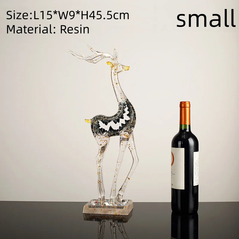Modern Luxury Transparent Elk Resin Statue Tabletop Ornament for Home Decor