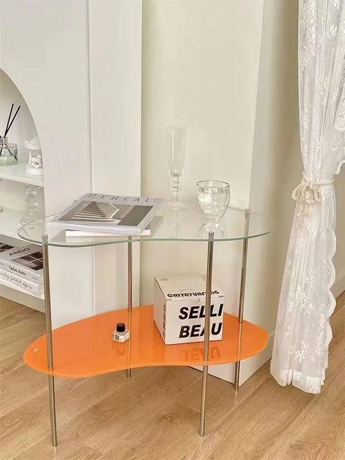 2-Tier Acrylic Coffee Table with Metal Frame for Living Room