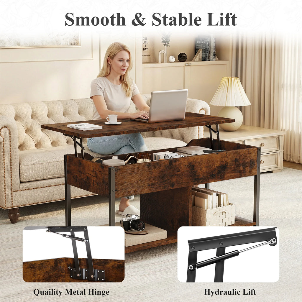 99cm Modern Lift-Top Coffee Table Wooden Living Room Storage Table