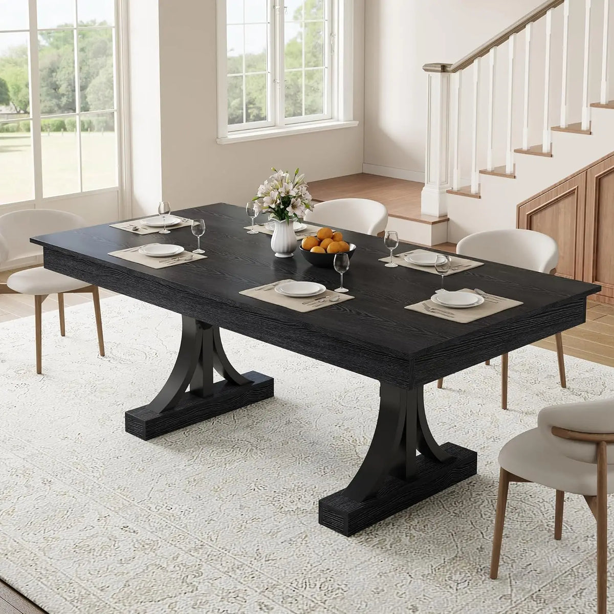 180.3cm Dining Table with 2 Drawers Industrial Rectangular Kitchen Table