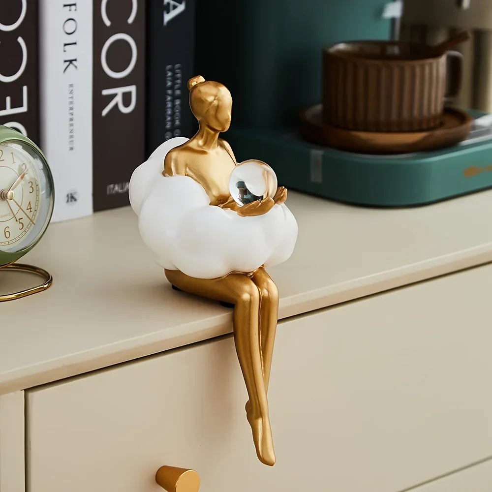 Modern Resin Cloud Girl Sculpture Tabletop Ornament for Home Decor