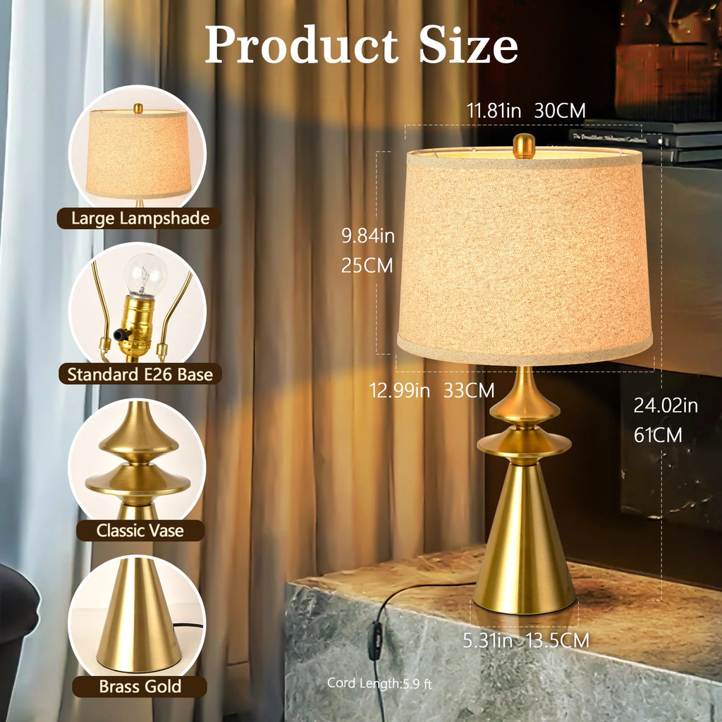 Modern 61 cm Gold Table Lamp Beige Shade Living Room Bedroom Light