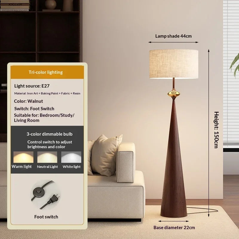 Zen Wabi Sabi Floor Lamp with Fabric Shade for Living Room Bedroom