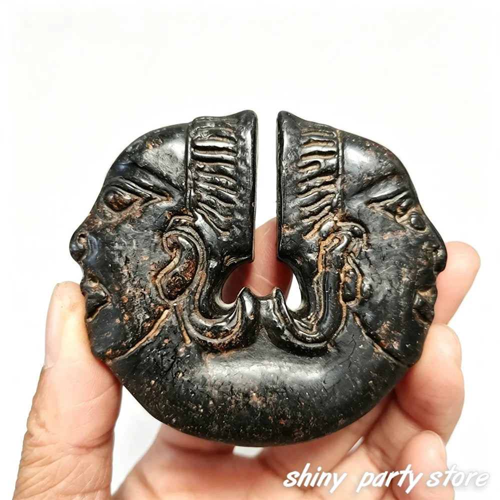 Vintage Retro Carved Black Jade Sculpture Tabletop Ornament for Home Decor