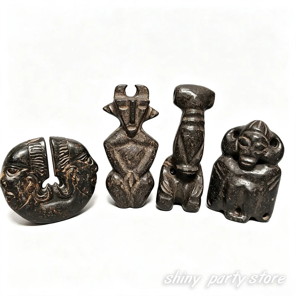 Vintage Retro Carved Black Jade Sculpture Tabletop Ornament for Home Decor