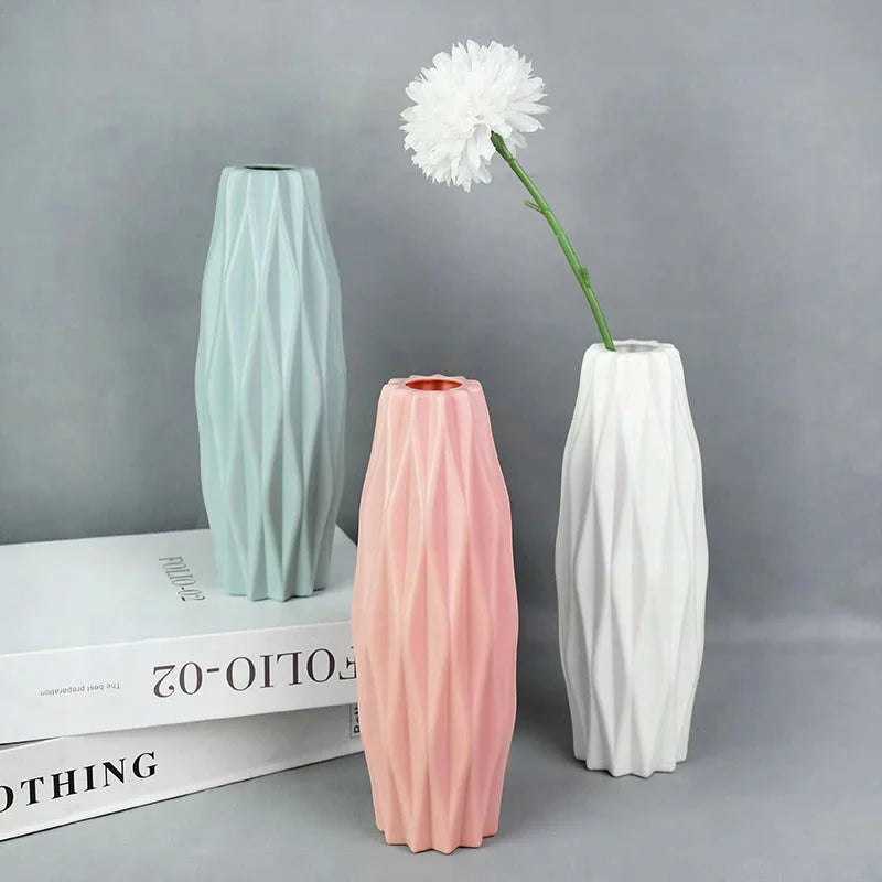 Modern Plastic Flower Vase Pot Tabletop Ornament for Home Decor