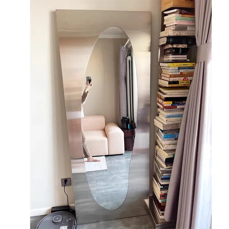 Modern Stainless Steel Full Length Floor Standing Mirror for Home Decor
