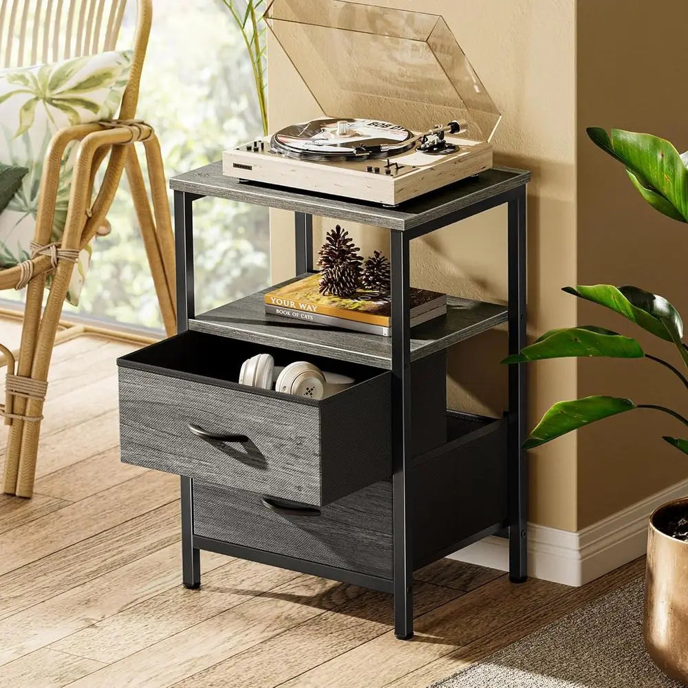 60cm Modern Nightstand Set of 2 Wood Bedside Tables Fabric Drawers