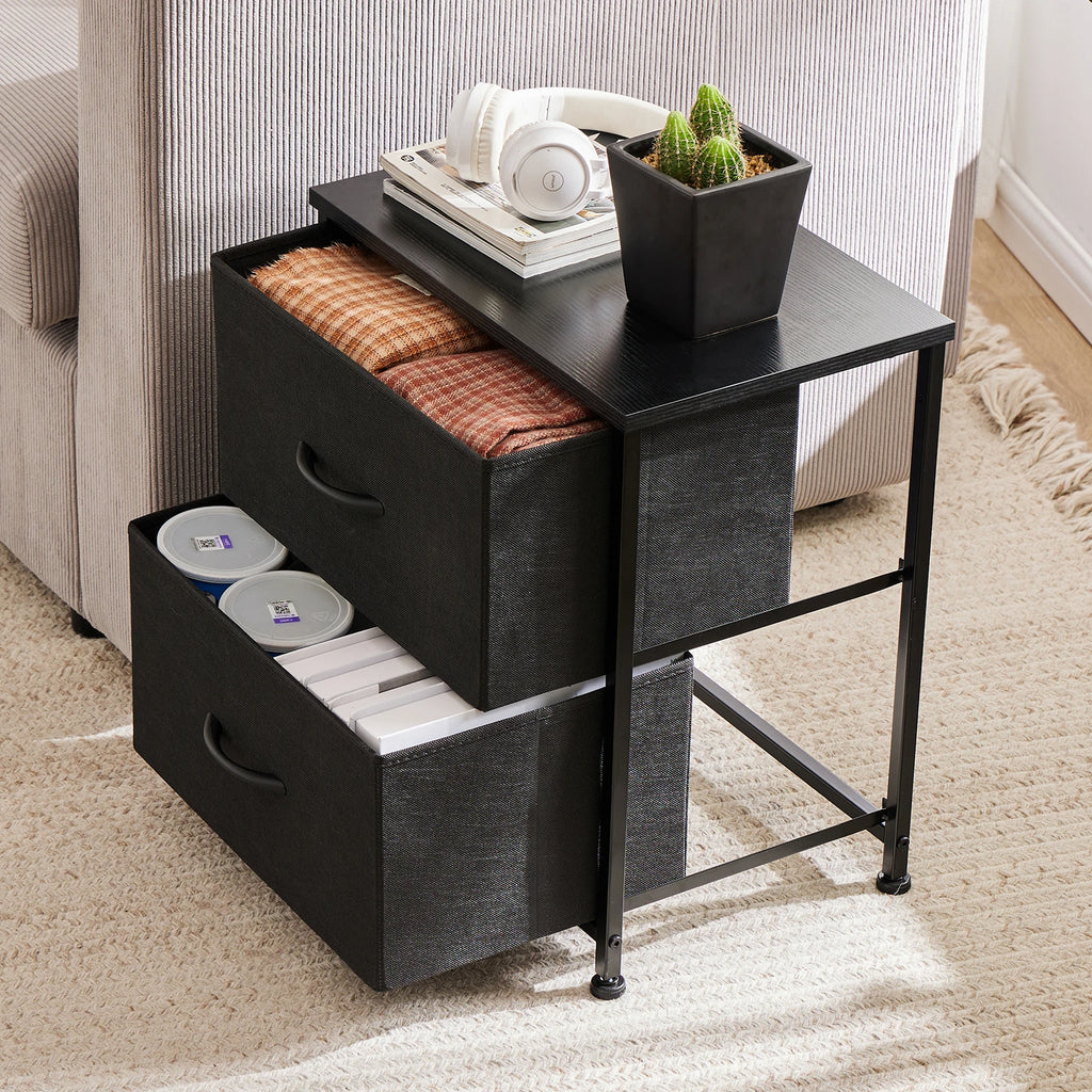 Modern Nightstand with 2 Fabric Drawers Bedside Table End Table