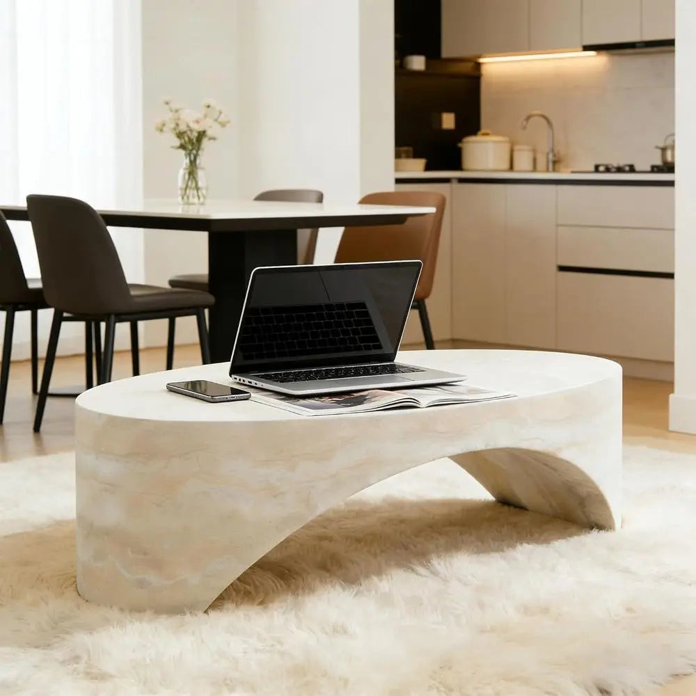 110cm Modern Oval Coffee Table Faux Marble Minimalist Center Table
