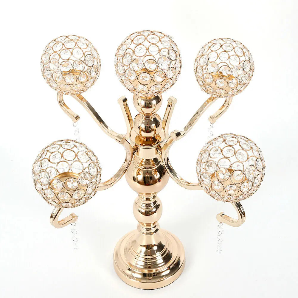 Modern Luxury 5-Arm Crystal Candle Holder Tabletop Ornament for Home Decor