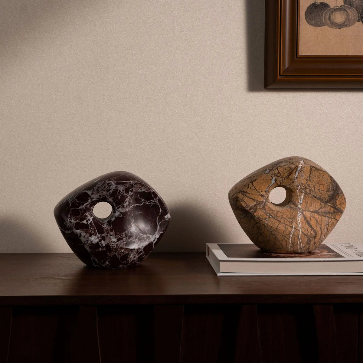 Modern Luxury Marble Hollow Eye Sculpture Tabletop Ornament for Home Decor