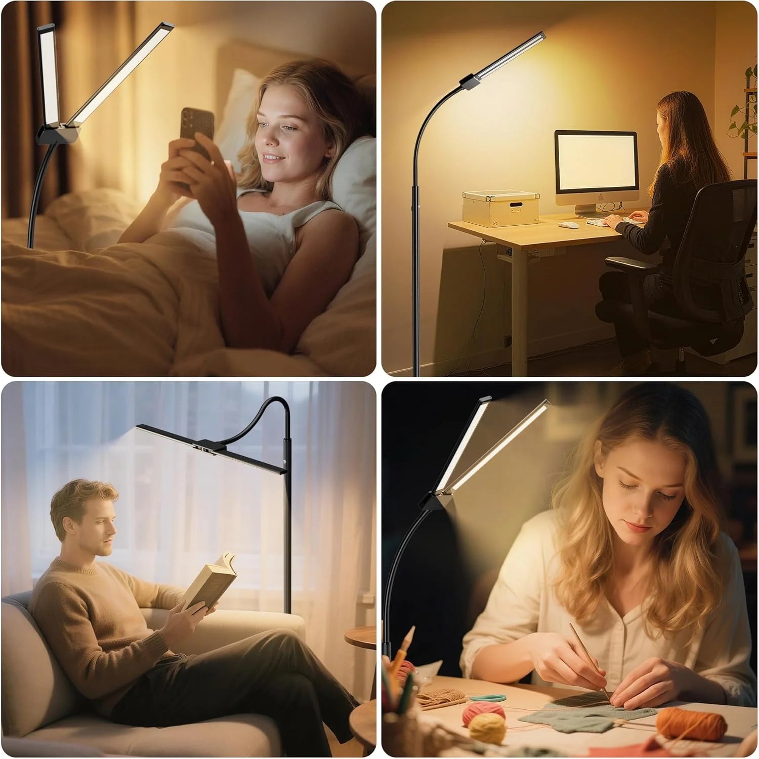 Modern LED Floor Lamp 3 Color Modes 10 Brightness Adjustable Flexible Gooseneck USB Standing Lamp for Living Room Reading Study Workbench