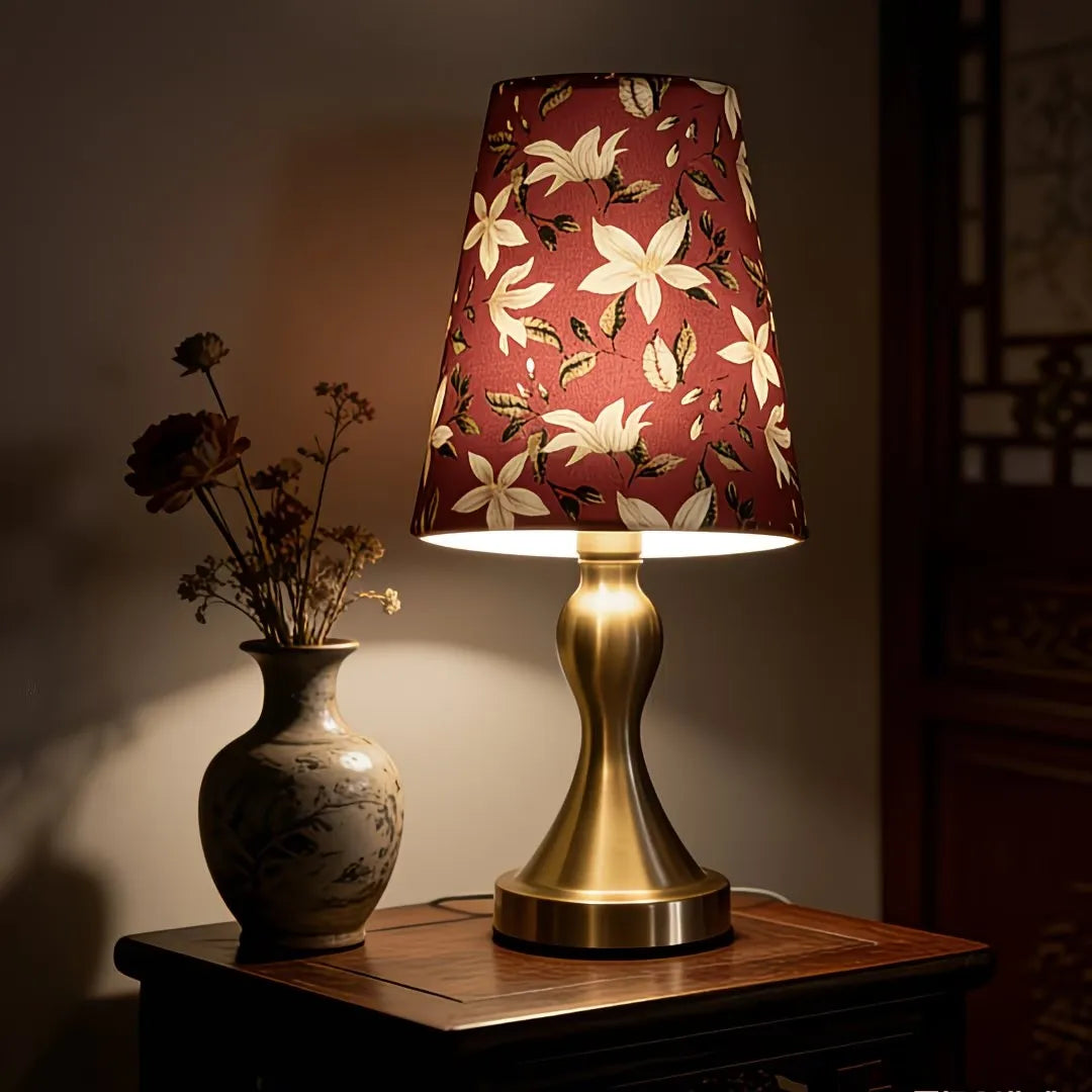 Modern Printed Fabric LED USB Desk Lamp Three Colors for Bedroom Home Office