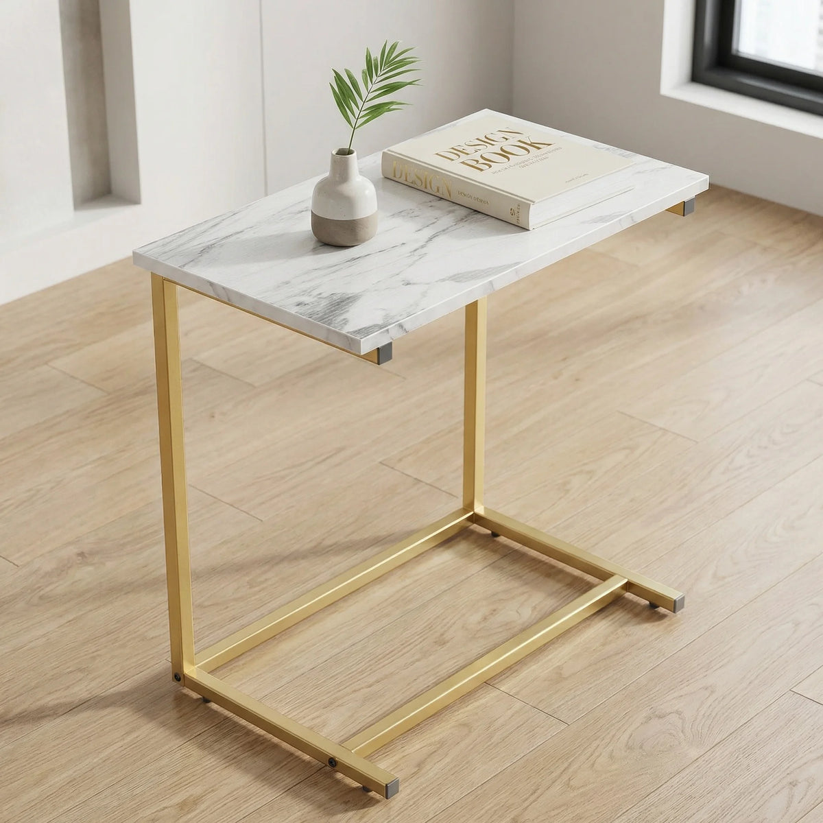 C-Shaped Metal Frame Wooden Side Table 68.6 cm High