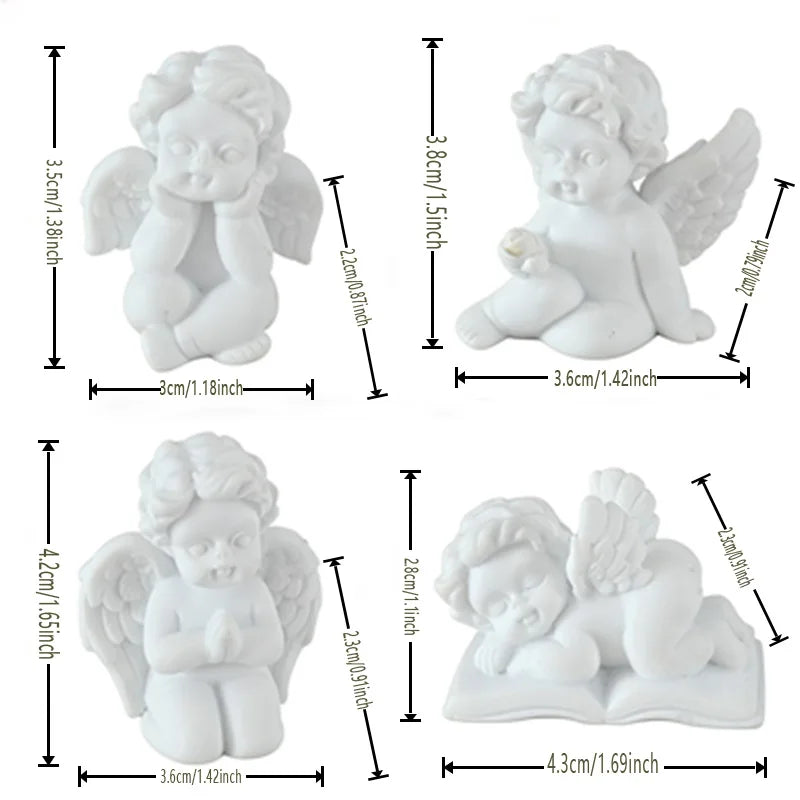Vintage White Resin Cherub Angel Sculpture Tabletop Figurine for Home Decor
