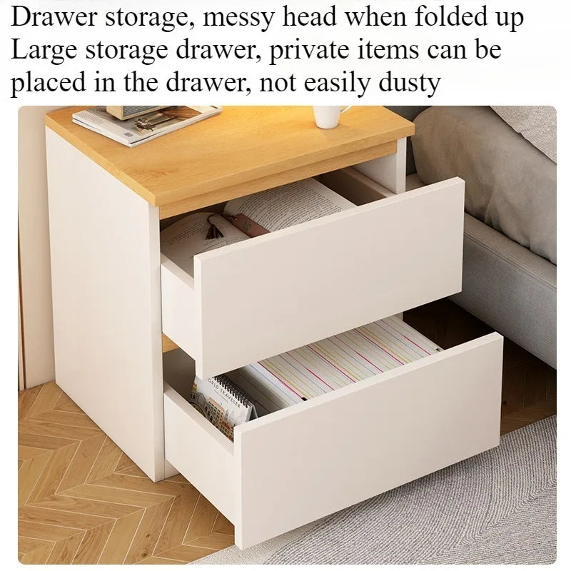 Modern Wooden Bedside Table with Storage Drawers