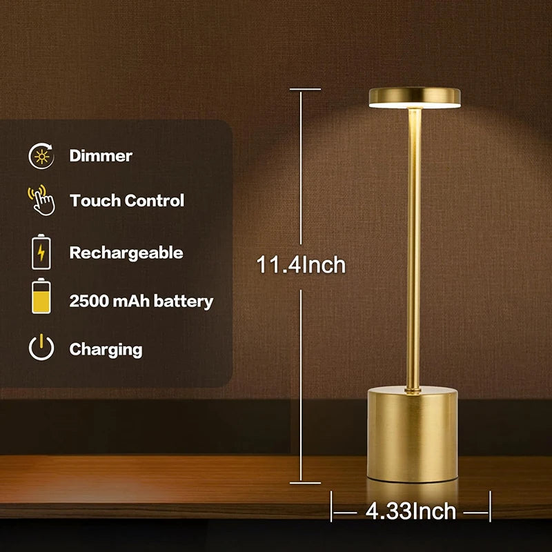 LED Metal Desk Lamp USB Rechargeable Touch Sensor Table Lamp