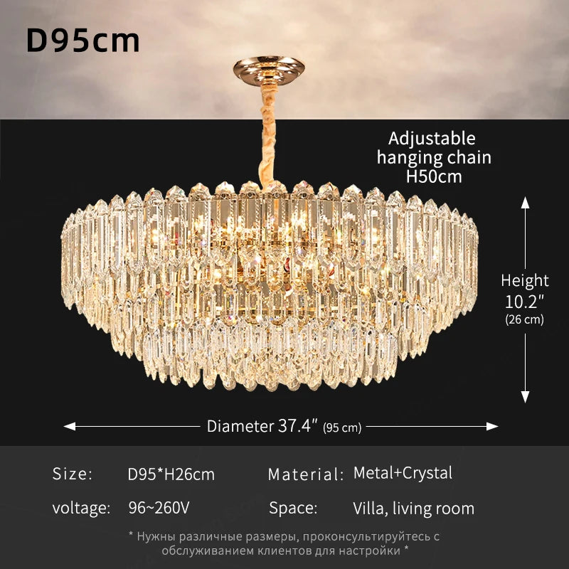Modern LED Ceiling Hanging Lamp Living Room Designer Luxury Circular Dining Table Pendant Lighting Crystal High Chandelier