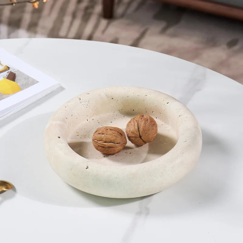 Creative Round Marble Fruit Plate Tabletop Ornament for Home Decor