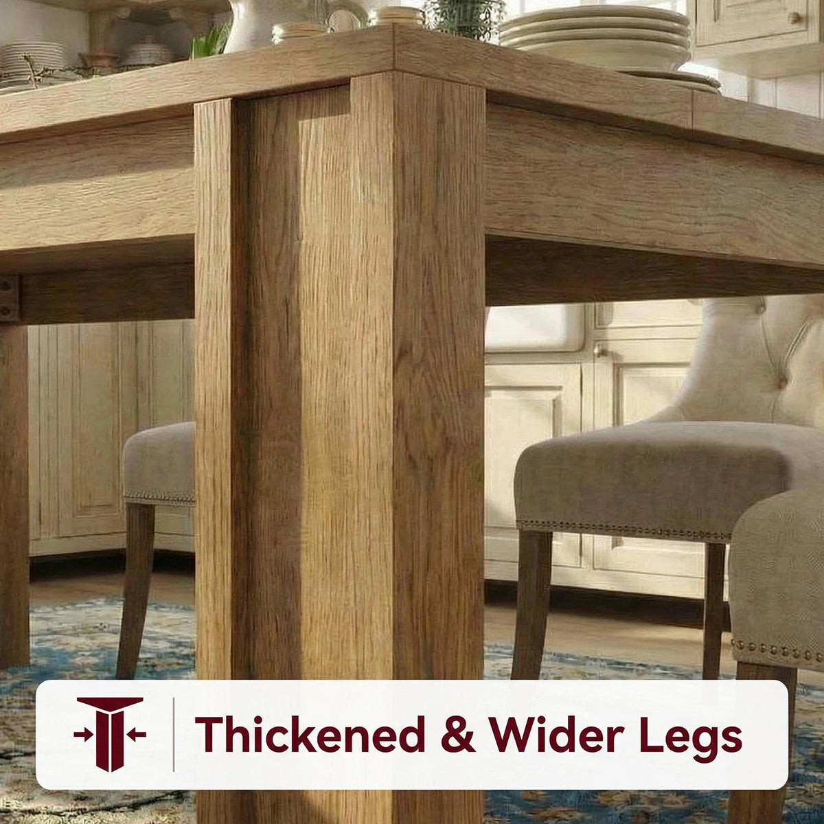 180cm Farmhouse Dining Table for 6-8 People Thick Top Wide H-Legs