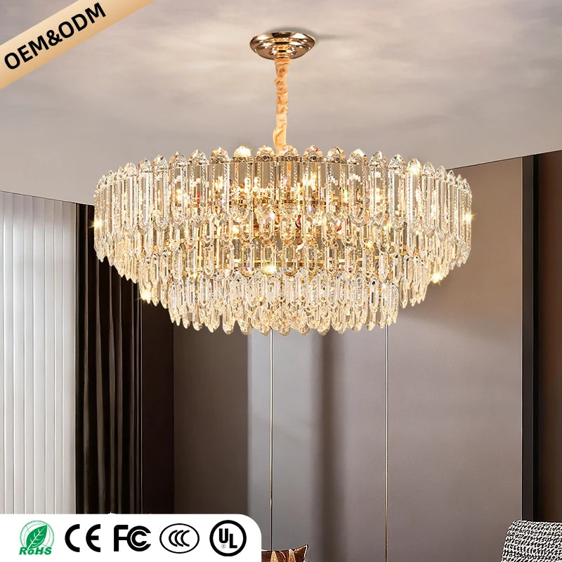 Modern LED Ceiling Hanging Lamp Living Room Designer Luxury Circular Dining Table Pendant Lighting Crystal High Chandelier
