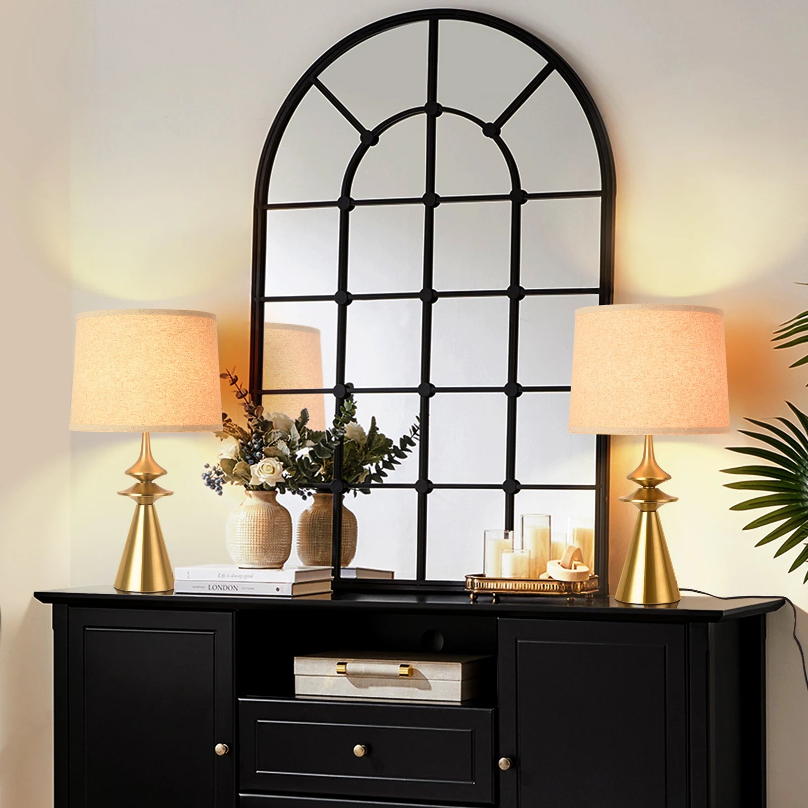 Modern 61 cm Gold Table Lamp Beige Shade Living Room Bedroom Light