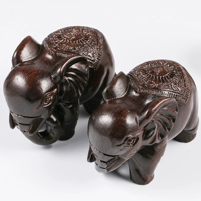 Vintage Carved Wooden Elephant Sculpture Tabletop Figurine for Home Decor