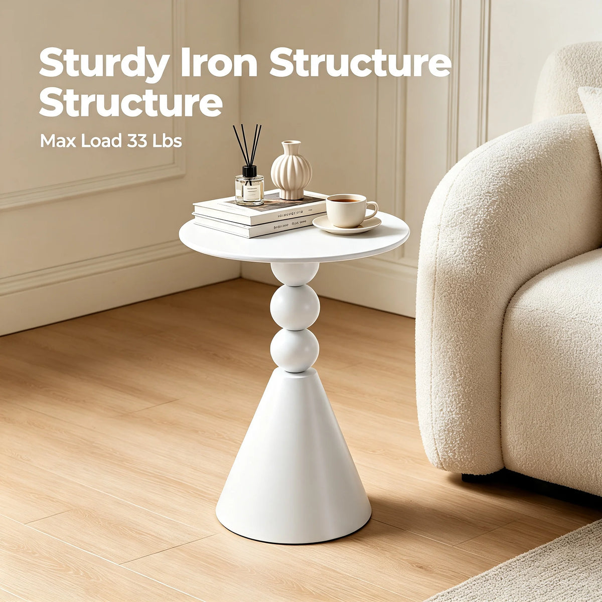 40 cm Round Pedestal Side Table with Hand-Welded Iron Base White