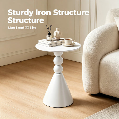 40 cm Round Pedestal Side Table with Hand-Welded Iron Base White