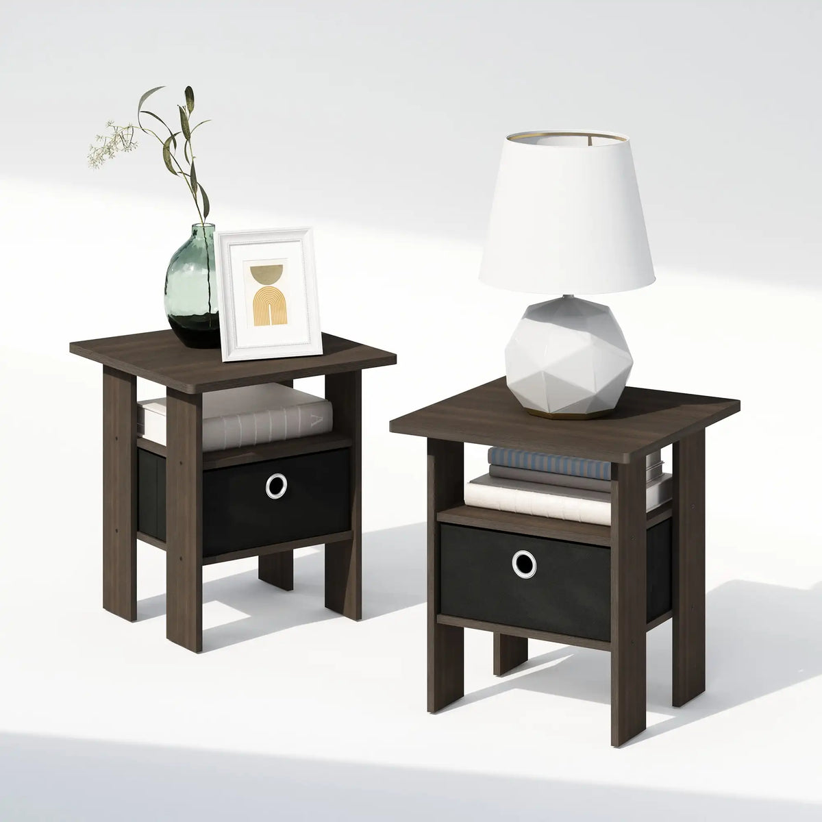44cm Modern Bedside Table Set of 2 with Bin Drawer Nightstand