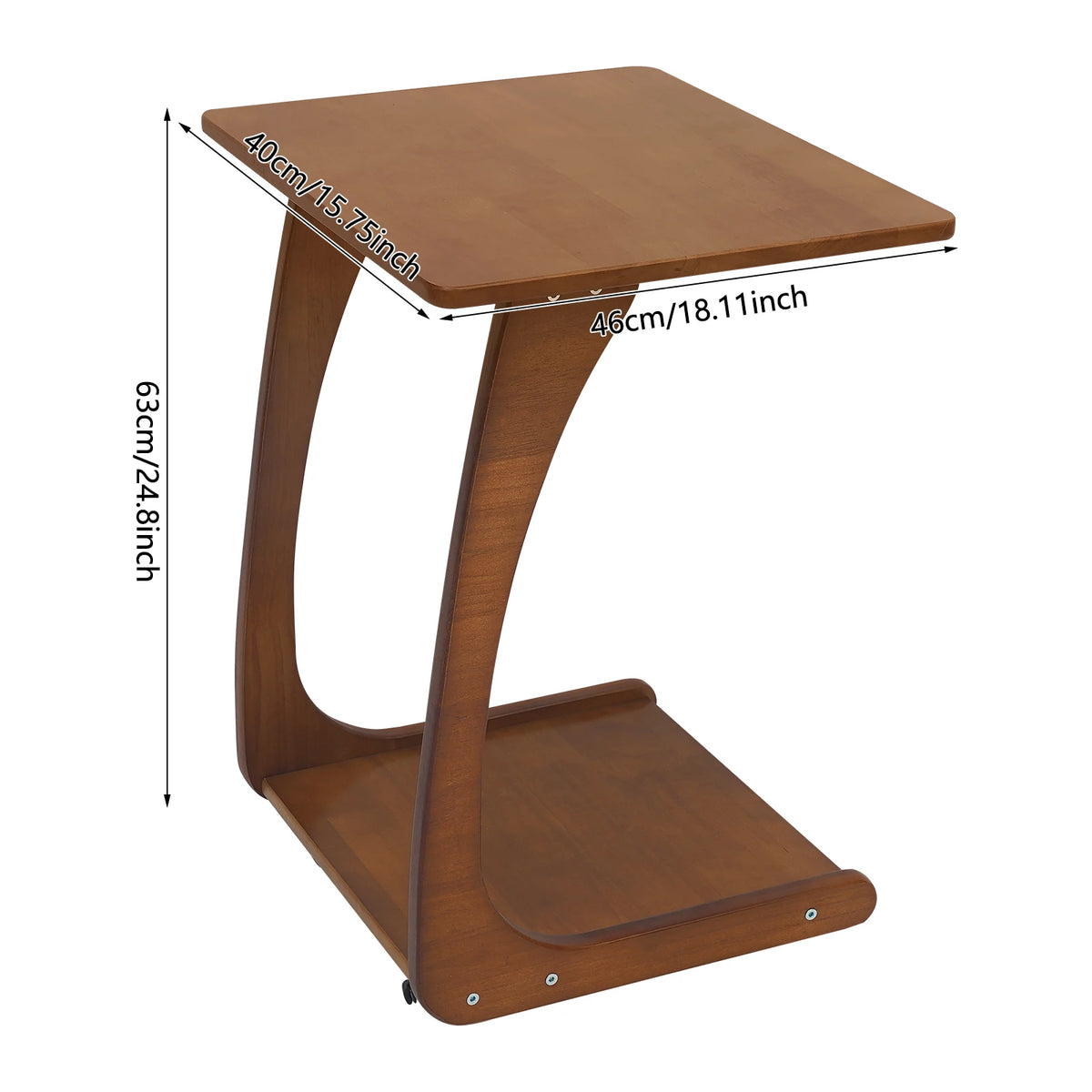 C-Shaped Rubber Wood End Table with Storage 40x46x63 cm Walnut