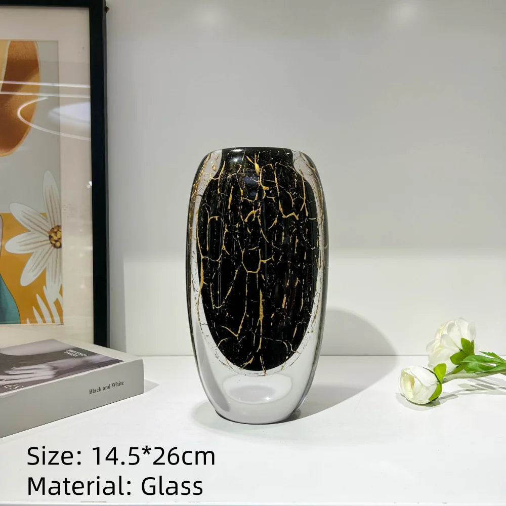 Modern Hand Blown Glass Flower Vase Tabletop Ornament for Home Decor