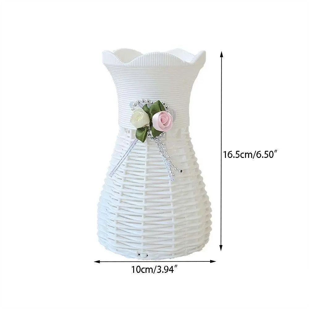 Modern Plastic Artificial Rattan Vase Basket for Desk Decor