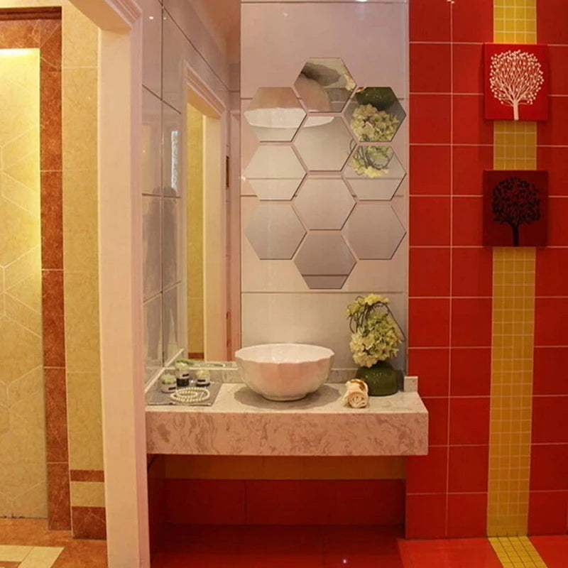 Modern 3D Hexagon Honeycomb Acrylic Mirror Wall Stickers for Home Decor