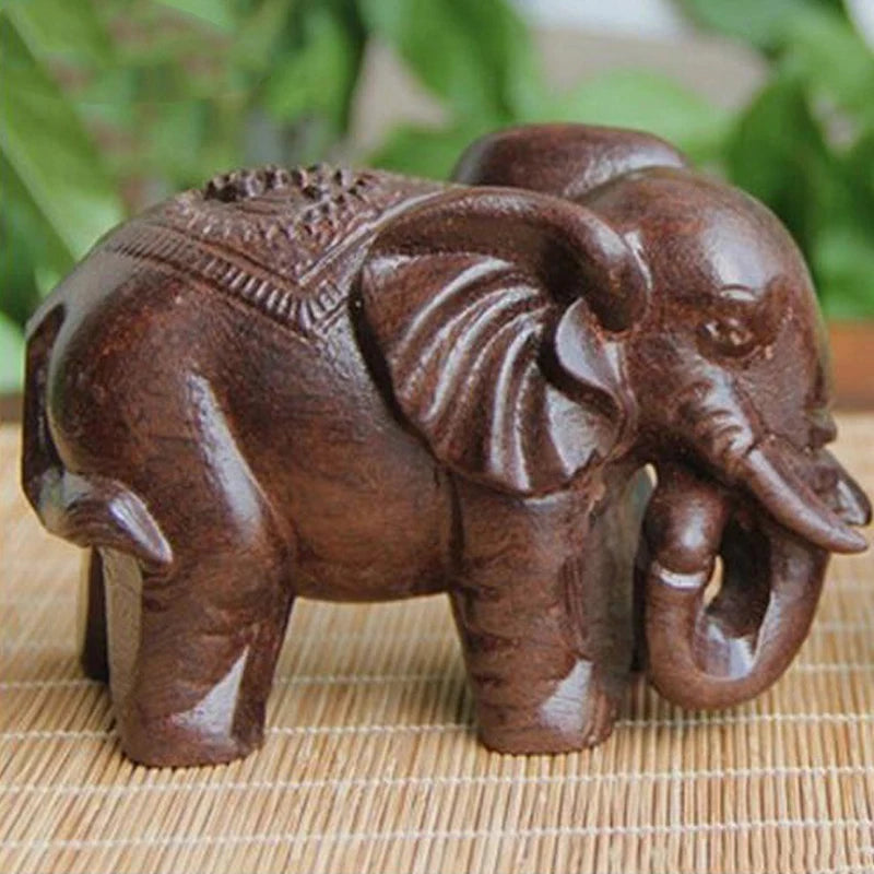 Vintage Carved Wooden Elephant Sculpture Tabletop Figurine for Home Decor
