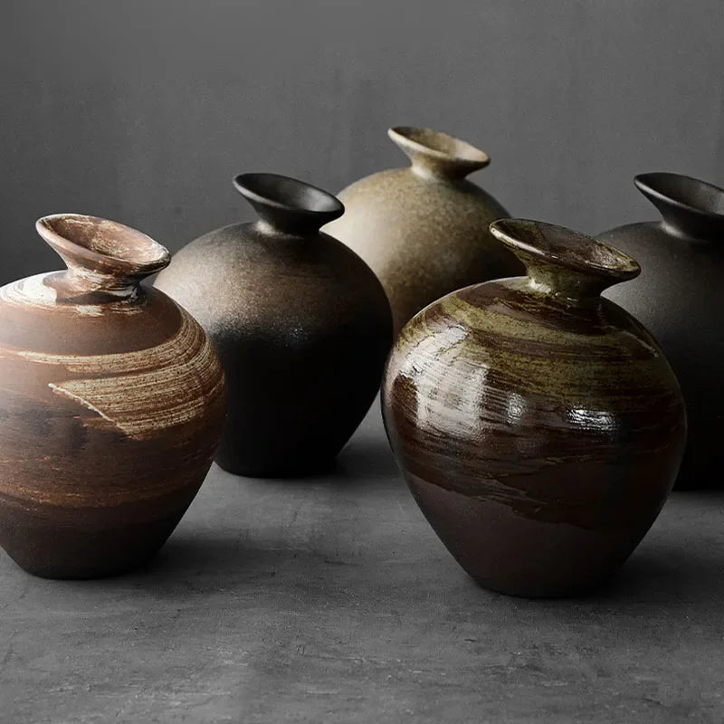 Japanese Style Terracotta Flower Vase Tabletop Ornament for Home Decor