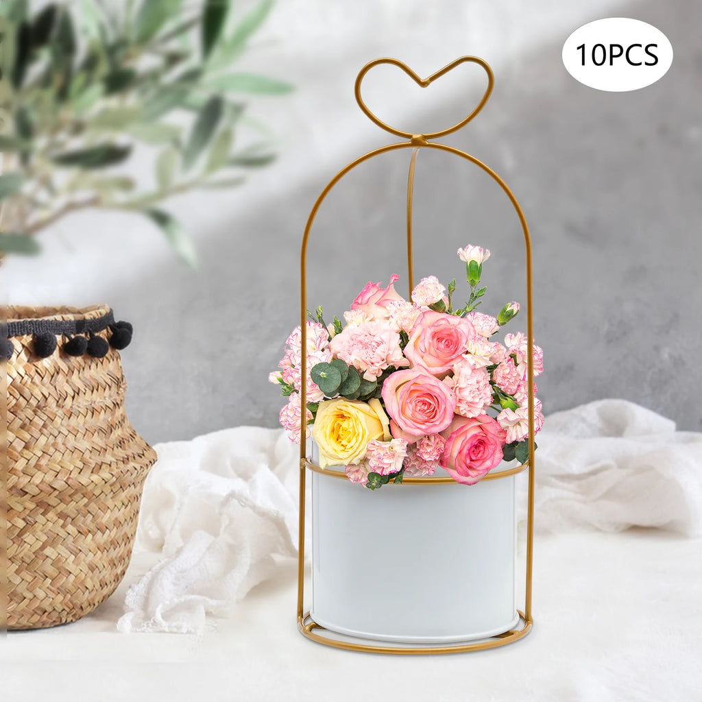 Modern Geometric Metal Frame Flower Vase Set for Tabletop Decor