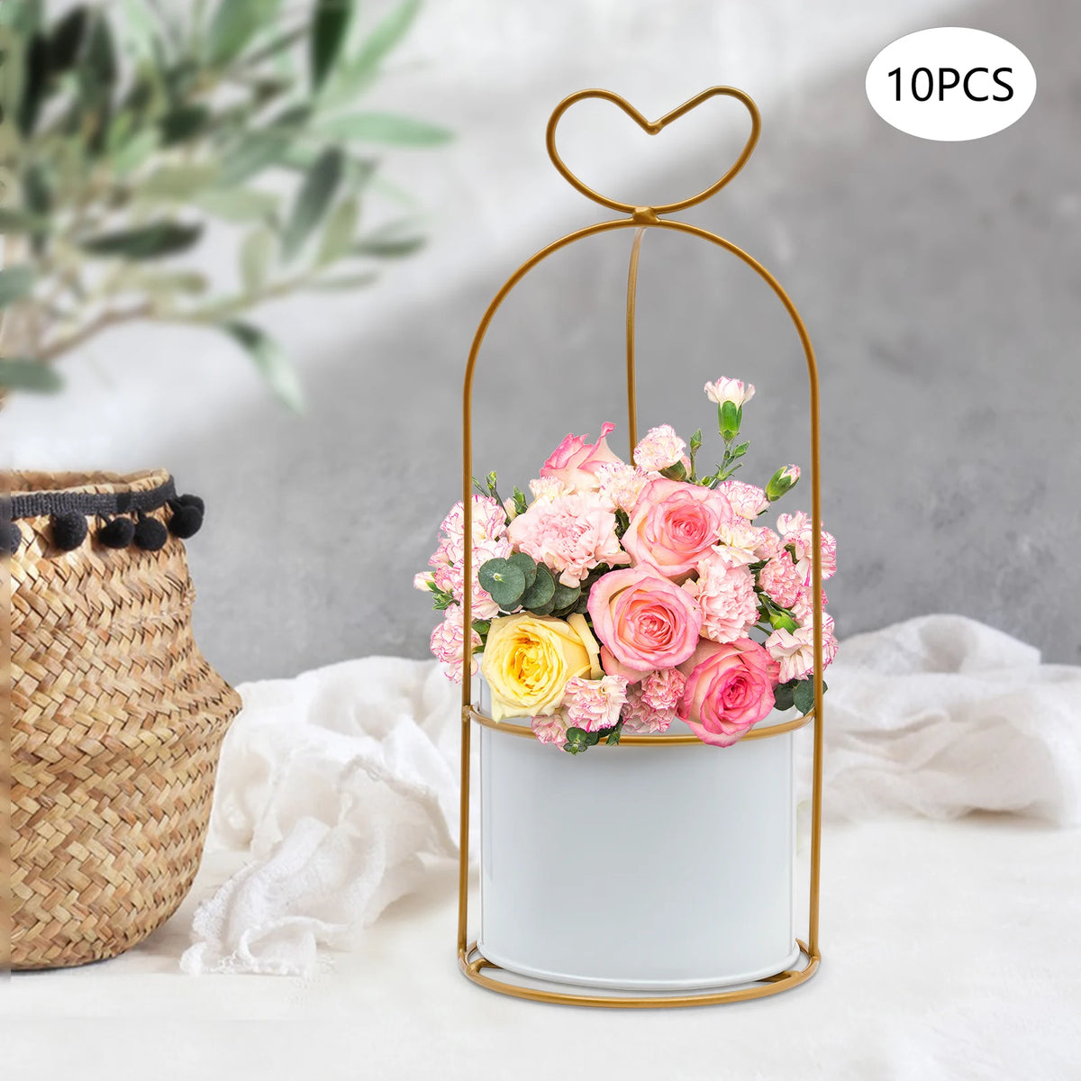 Modern Geometric Metal Frame Flower Vase Set for Tabletop Decor