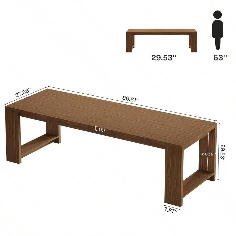 220cm Farmhouse Rectangular Dining Table with Wooden Pedestal Base